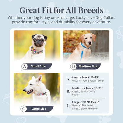 Lucky Love Dog Martingale Dog Collar - Adjustable, No-Slip, Durable, & Soft Webbing Collar for Male and Female Dogs Ideal for Training & Walking - Penny, Medium