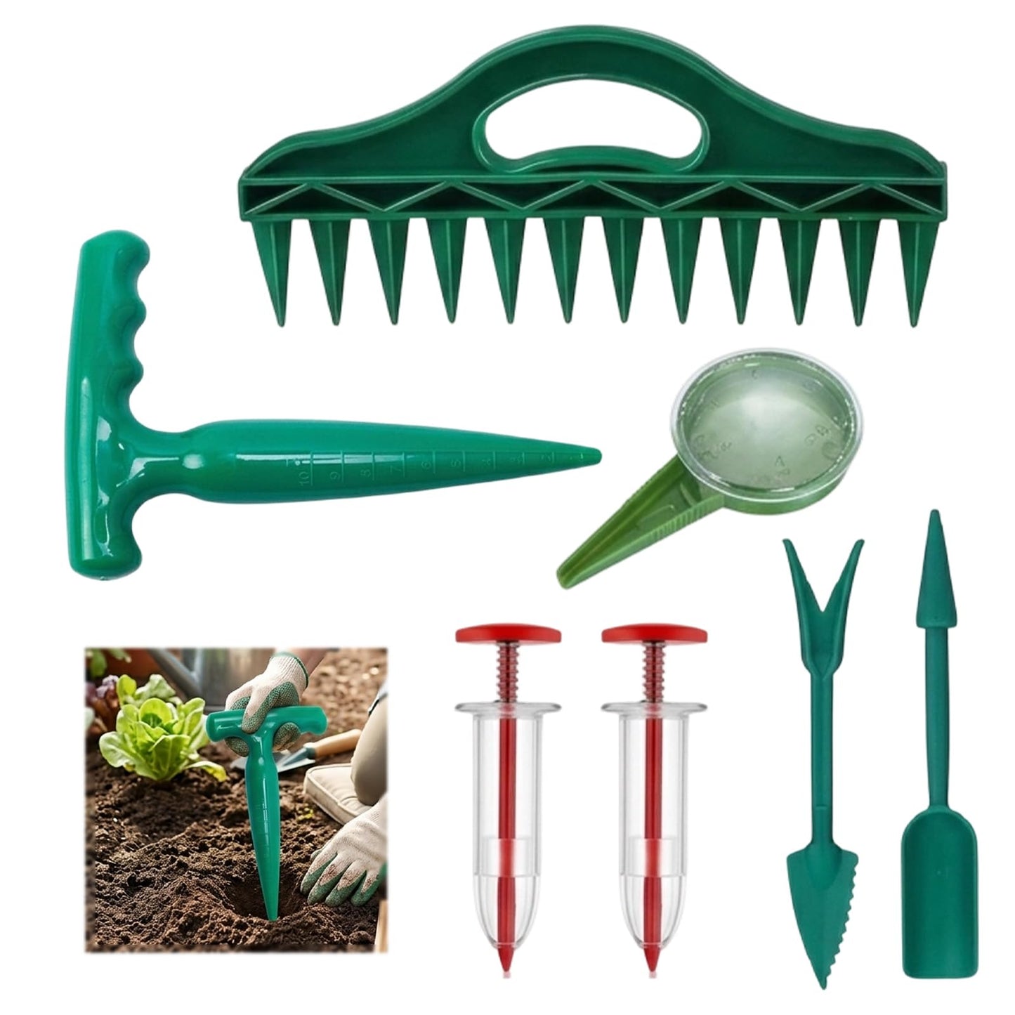 8-Piece Seed Planter Tool, Seed Dispenser Set for Precision Planting, Multi-Functional Gardening Tools for Vegetable Gardens and Landscaping, Handheld Seed Spacing Tool with Dibber and Accessories