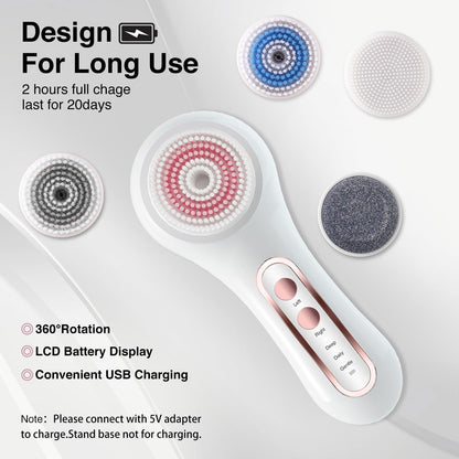 Face Scrubber Exfoliator,Facial Cleansing Brush Rechargeable IPX7 Waterproof with 5 Brush Heads,Electric Face Spin Brush for Exfoliating, Massaging and Deep Cleansing