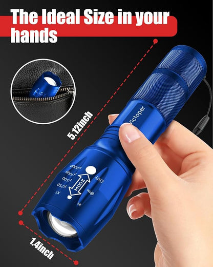 Victoper LED Flashlight 2 Pack Blue, Bright Tactical Torch High Lumens 5 Modes, Waterproof Zoomable Flash Light for Outdoor, Birthday Gifts for Men, Dorm Room Hiking Camping Essentials Gear for Guys