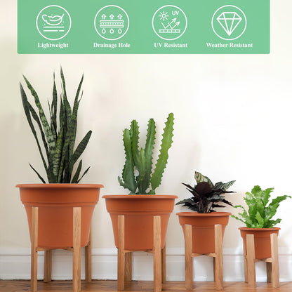 Pottiffe 13 Inch Plastic-Flower-Pot-for-Indoor-Plants, 4 Pack Large Outdoor Planter Pot with Drainage Holes & Saucers, Resin Decorative Garden Pots Planters