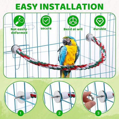 Novabright 6Pcs 24.5 Inch Bird Rope Perch Stand Bendable Large Bird Swing Perch Parrot Climbing Standing Toys Cage Accessories for Parakeet, Cockatiel, Budgie, Lovebirds