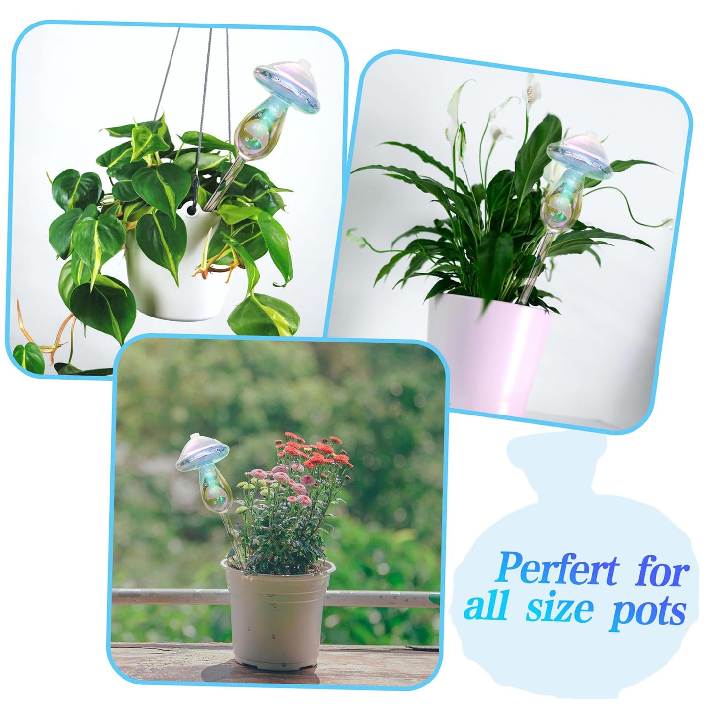 Vodhord Plant Watering Globes 4 Pack, Self Watering Planter Insert, Mushroom Self Watering Globes for Indoor & Outdoor Plants, Top-Fill Watering, Watering Bulbs Made from Hand-Blown Durable Glass