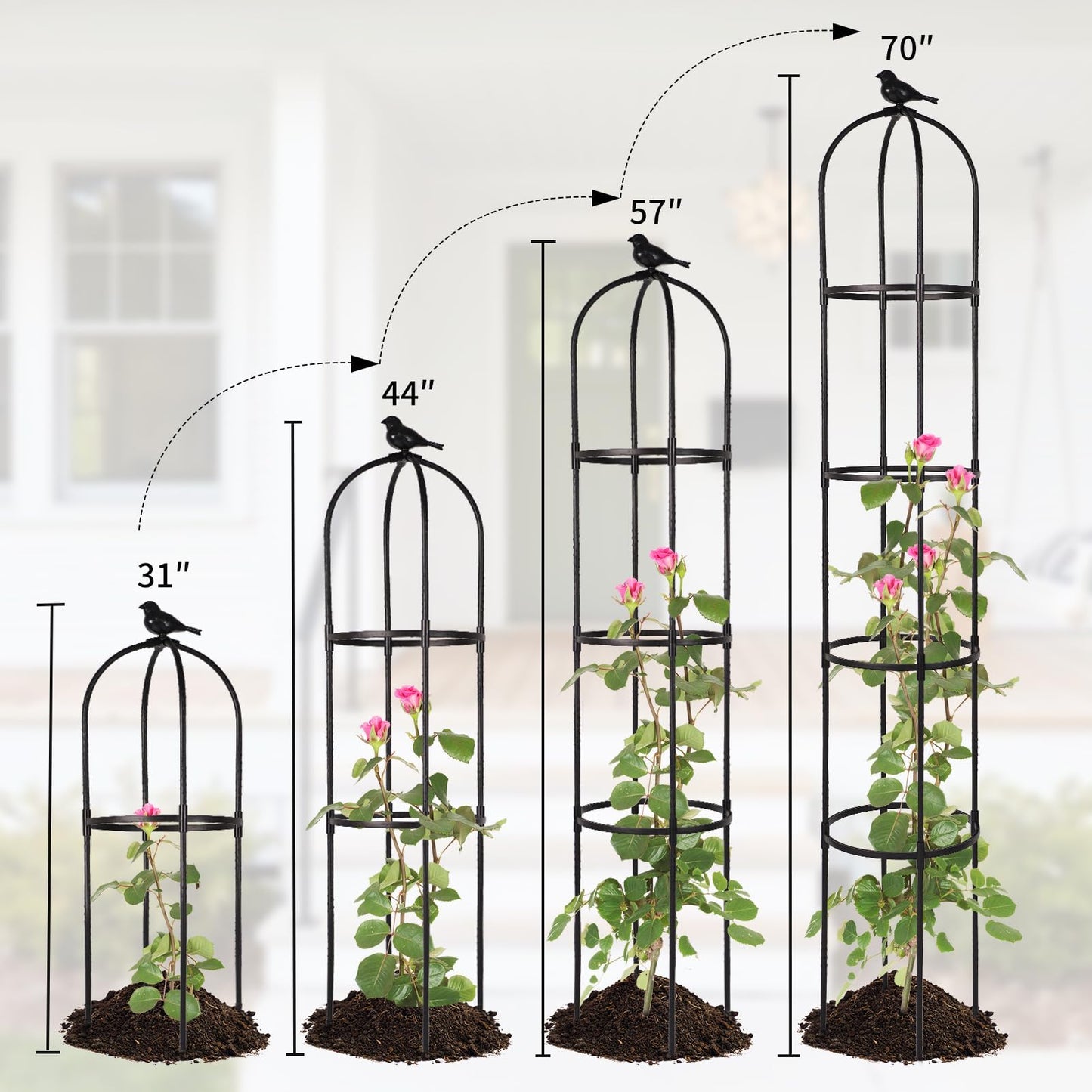 Yotoworth Garden Obelisk Trellis for Climbing Plants Outdoor, 6.3 ft Tall Rose Trellis Climbing Plants Support for Potted Light Vine Flower Vegetable Cucumber Trellis Raised Garden Bed, Black, 1PCS