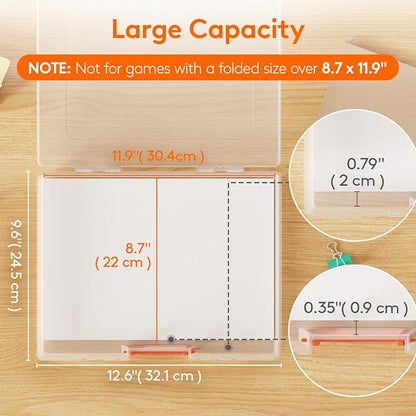 Lifewit 12 Pcs Board Game Storage Boxes, 11.9x8.7'' Paper Container with Secure Latch, Plastic Portable Organizer with Handle & Labels for File,Document,Puzzles, Cards, Art Supplies