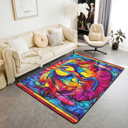 Flying Dragon Kids Area Rug,Western Wing Dragon Gothic Halloween Mats Rugs for Boys Girls,Geometric Abstract Modern Bath Carpets,Rainbow Retro Bath Rugs,Absorbent Floor Mats,5'x6'6''