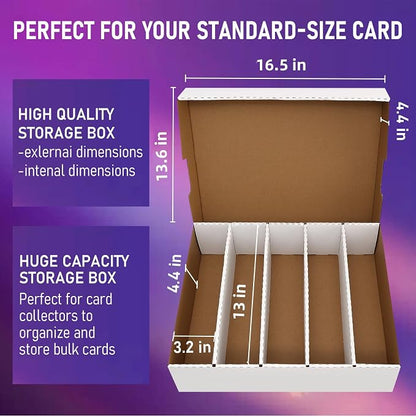 Trading Card Storage Box 5 Row,3950-count Cardboard Storage Box with 16 Pcs Dividers+24 Pcs Index Labels for Mtg, Tcg, Sports Cards (2 Pack-Large)