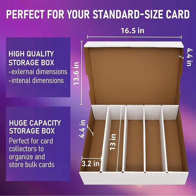 Trading Card Storage Box 5 Row Holds 3950-count,3 Pack Cardboard Storage Box with 24Divider+36 Index Label,Trading Card Dividers for Tcg,Sports,Mtg Cards (3 Pack-Large)