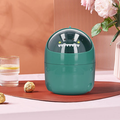 Zunate Mini Desktop Trash Can, Cute Baby Dinosaur Removable Small Garbage Can, Tiny Plastic Trash Bin with Lid/Nonslip Bottom, for Bathroom/Office/Kitchen/Desk/Coffee (Green Baby Dinosaur)