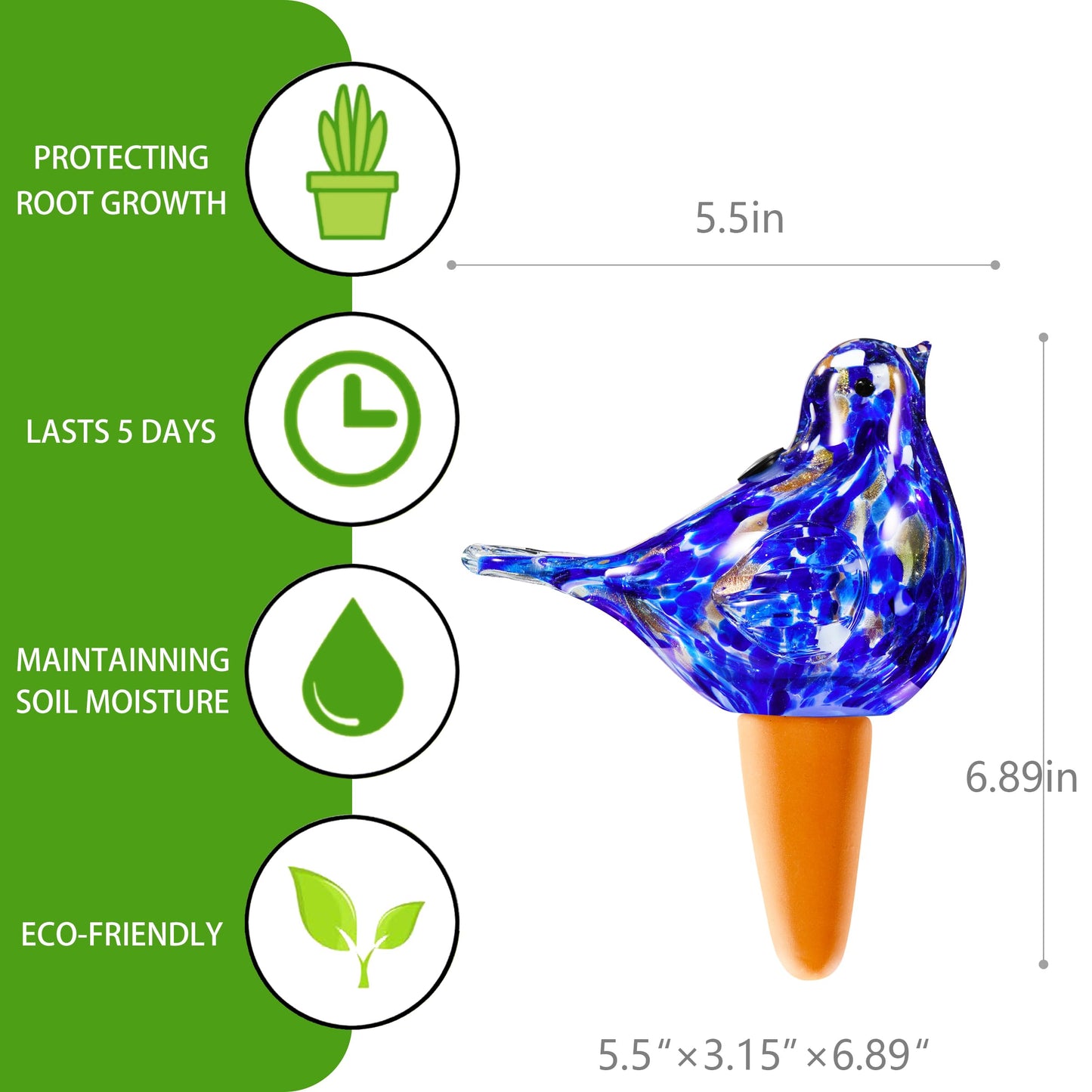 Naboher Glass Bird Shaped Plant Watering Ball Glass Automatic Watering Ball Flower Pot Insertion Spike Drip Irrigation Device Watering Ball Irrigation System Plant Enthusiast Gift (Dark Blue)