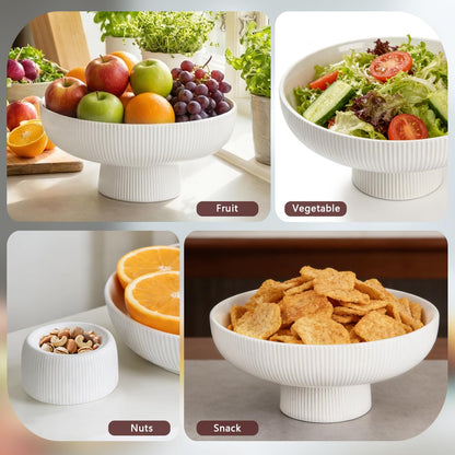 FAAYUCK Ceramic Fruit Bowl, 10" White Fruit Bowl for Kitchen Counter with Drainage Hole, Removable Pedestal Fruit Bowl with Non-Slip Pad, Large Decorative Fruit Bowl for Fruit, Vegetable, Salad, Snack