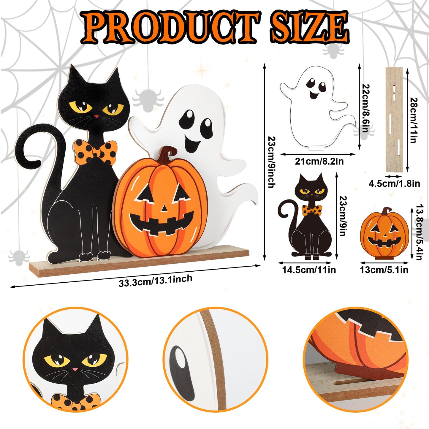 Halloween Decorations Indoor Wooden Black Cat Halloween Decor Ghost Table Sign Pumpkin Table Centerpieces Standing Tabletop Decoration for Holiday Desk Tiered Tray Party Shelf Decorations Farmhouse