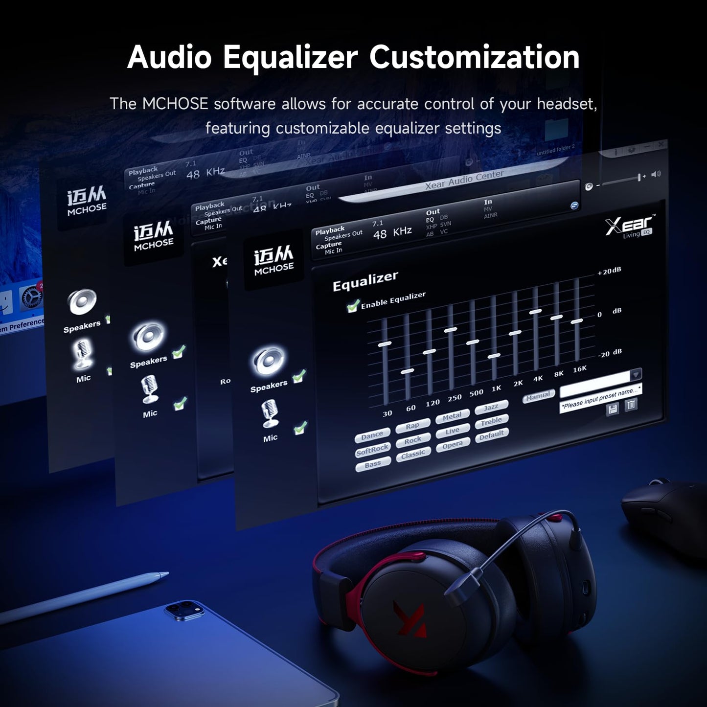 MCHOSE V9 PRO Wireless Gaming Headset 7.1 Surround Sound for PS5 PS4 PC SWITCH TOPSPEED Gaming Headphones, Noise Canceling Mic, 250Hr Battery, Low 15ms Latency, Lightweight, BT 5.3 FPS Games Black&Red