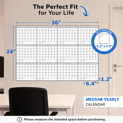 Yearly Large Dry Erase Calendar for Wall 24x36, for Year Family 12 Month, Undated Big Erasable Office, Rolled Whiteboard White Board, Classroom Annual Calendar Planner Dry Erase 36x24 Wall Reusable