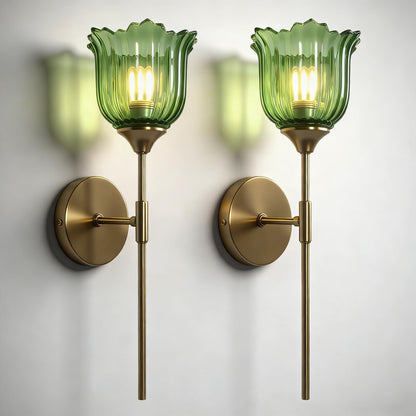 Blooming Rose Wall Sconce Set of 2, Medieval Retro & Modern Style Gold-Plated Wall Sconce with E26 Base (Bulbs Not Included) Wall Lamp for Bathroom Bedroom Kitchen Hallway Living Room Staircase Mirror