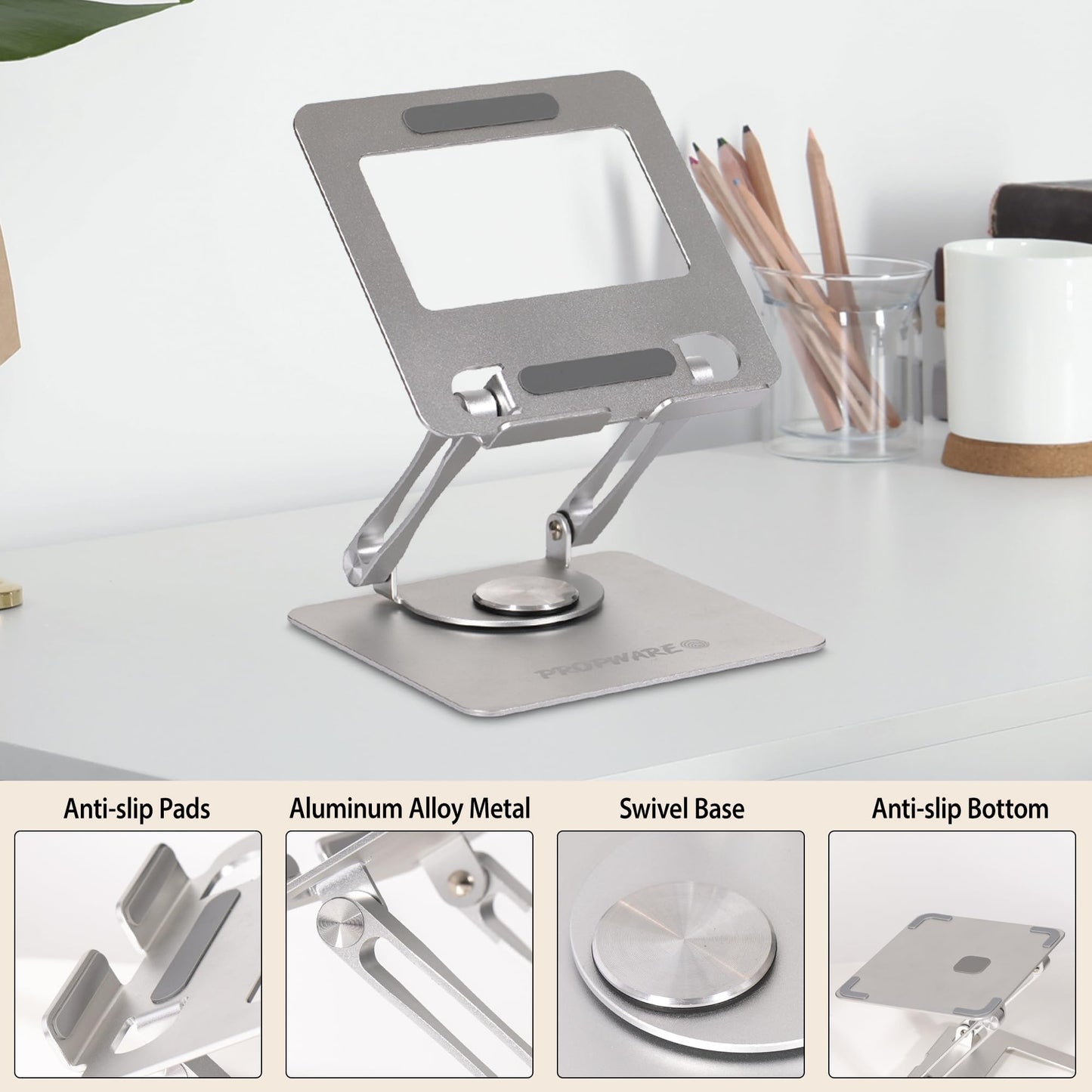Propware Swivel Tablet Stand for iPad/Kindle/PS/Switch/iPhone 13"-4.7" Holder, Adjustable Tablet Stand for Desk, Kitchen, PC Office Accessories for Desk, Men, Women, iPad Accessories