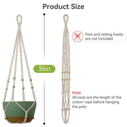 USLAI Macrame Plant Hanger Indoor Outdoor, Fits 4 to 15 Inch Pots, Strong Hanging Planter Holder, Boho Home Decor, 35 Inch, Ivory, Set of 2 (POTS NOT Included)