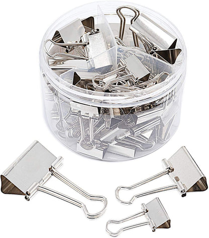 Silver Binder Clips Paper Clamps, Assorted Sizes Set (Small, Medium, Large) for Office School and Home Supplies (New Version)