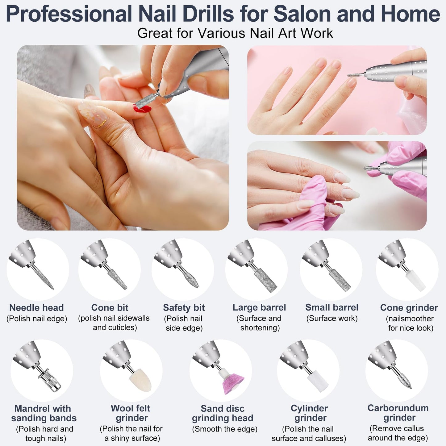 Electric Nail Drill Professional 45000RPM, Portable Smart Touch Display Electric Nail File, 4000mAh Rechargeable Nail Drill Kit for Remover Acrylic & Gel Nails Manicure for Salon Home