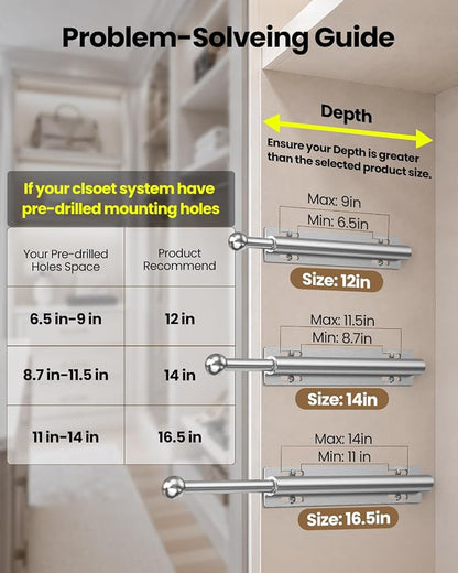 Supforce 14" Valet Rod for Closet Pull Out, Retractable Slide Out Valet Rod Closet Organization, Aluminum Valet Clothing Hanger Rods Perfect for Suits, Freshly Pressed Clothes, Polished Chrome