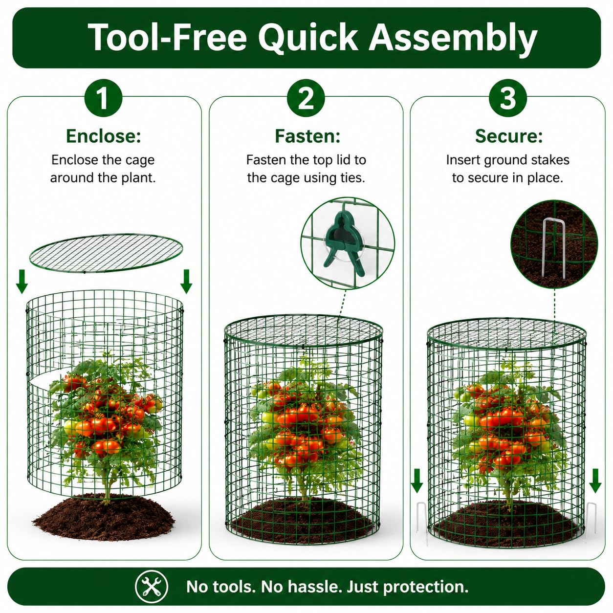 Plant Protectors from Animals 12 x 12 in Metal Chicken Wire Cloche Plant Cages for Outdoor Plants, Garden Fencing Animal Barrier with Detachable Dome Lid, Stakes & Zip Ties (4 Pcs)