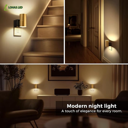 L LOHAS LED Night Light,Dimmable Night Lights Plug into Wall, 2 Pack Automatic Nightlight with Light Sensor, 3000K Soft White 0-100LM Modern Nightlight for Kids Bedroom Hallway