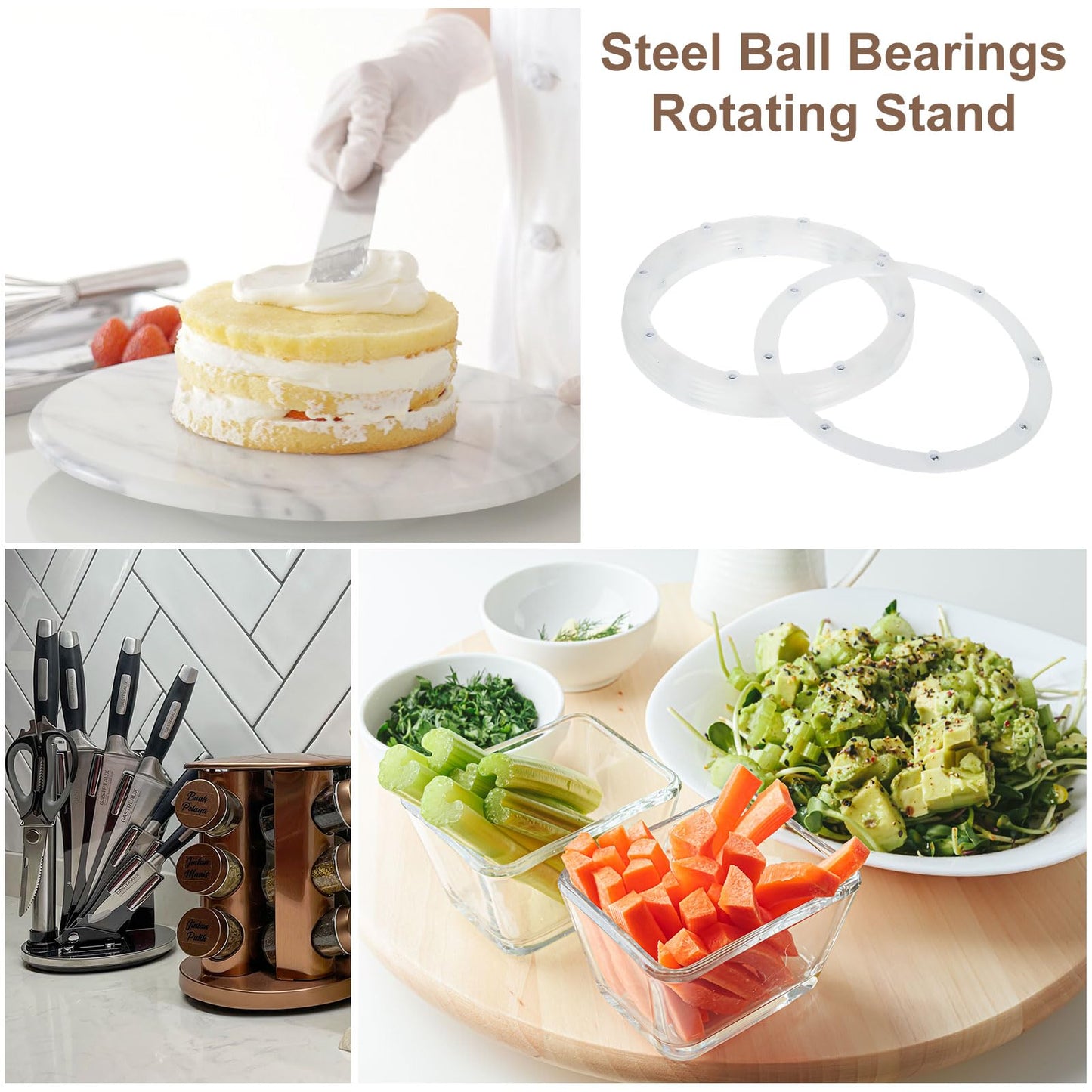 uxcell 6Pcs 8 Inch Rotating Swivel Stand with Steel Ball Bearings, Lazy Susan Base Turntable Bearing Plate Round Table Swivel Base for Home Kitchen, White, 8 Balls