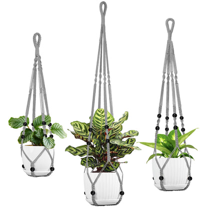 IDEEEPAN Macrame Plant Hanger - Fits 4 to 15 inches Pots for Indoor Outdoor, 43"/35"/29" Different Sizes Set, Gray (POTS NOT Included)