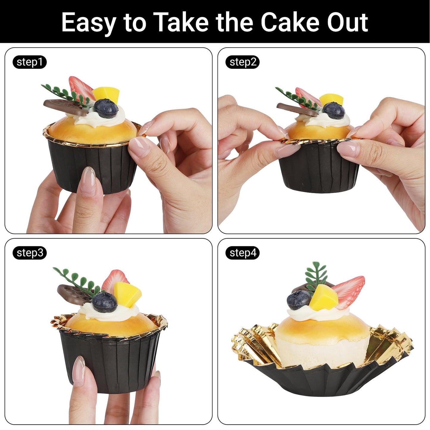 EUSOAR Baking Cups, 200pcs 3.5oz Aluminum Muffin Cupcake Liners Mini Cheesecakes Cups, Disposable Ramekins Foil Dessert Wrappers Paper Cupcake Liners Holder for Birthday Wedding Party-Black/Gold