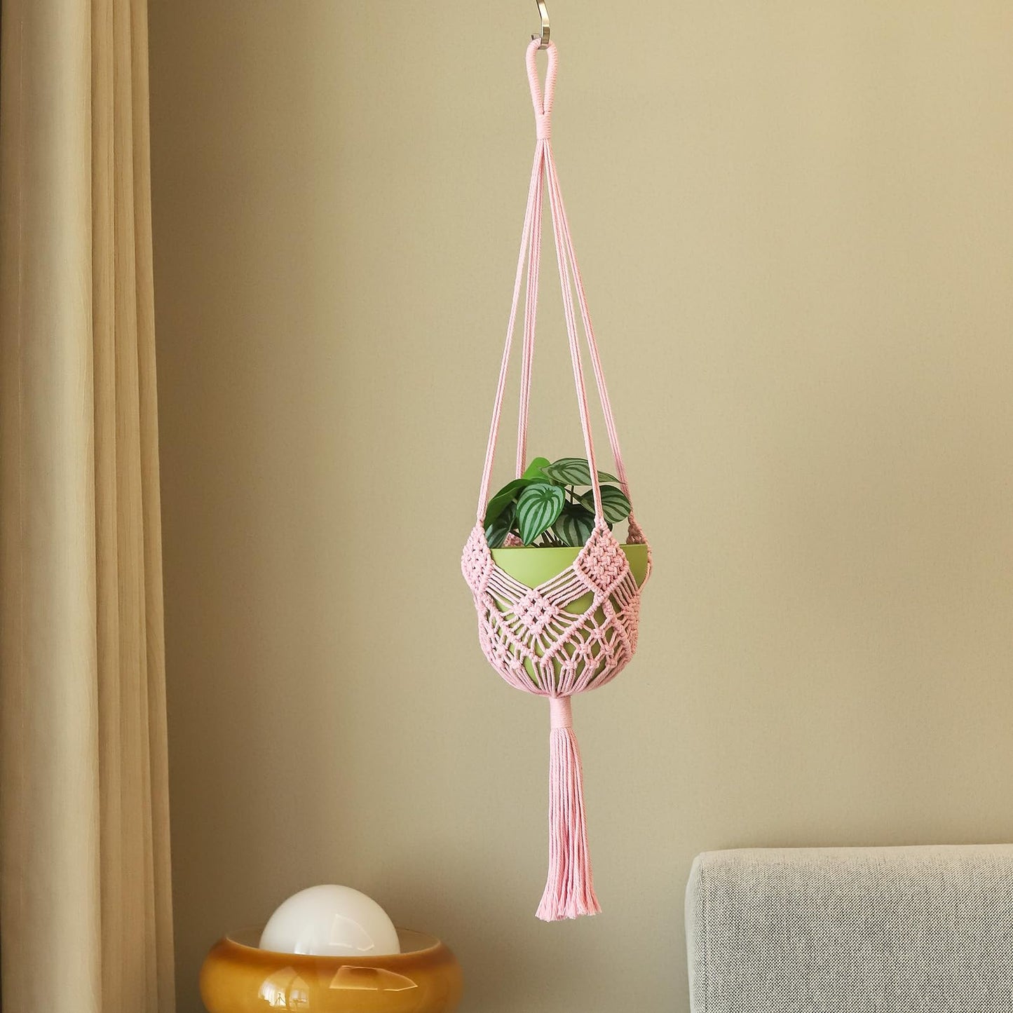 Hanging Planter with Patterns,2Packs Macrame Plant Hangers Indoor Macrame for up to 8 inch Pot Crochet Boho Plant Hanger Holder for Indoor Outdoor with 2S Shaped Stainless Steel Hooks (Pearl Pink)