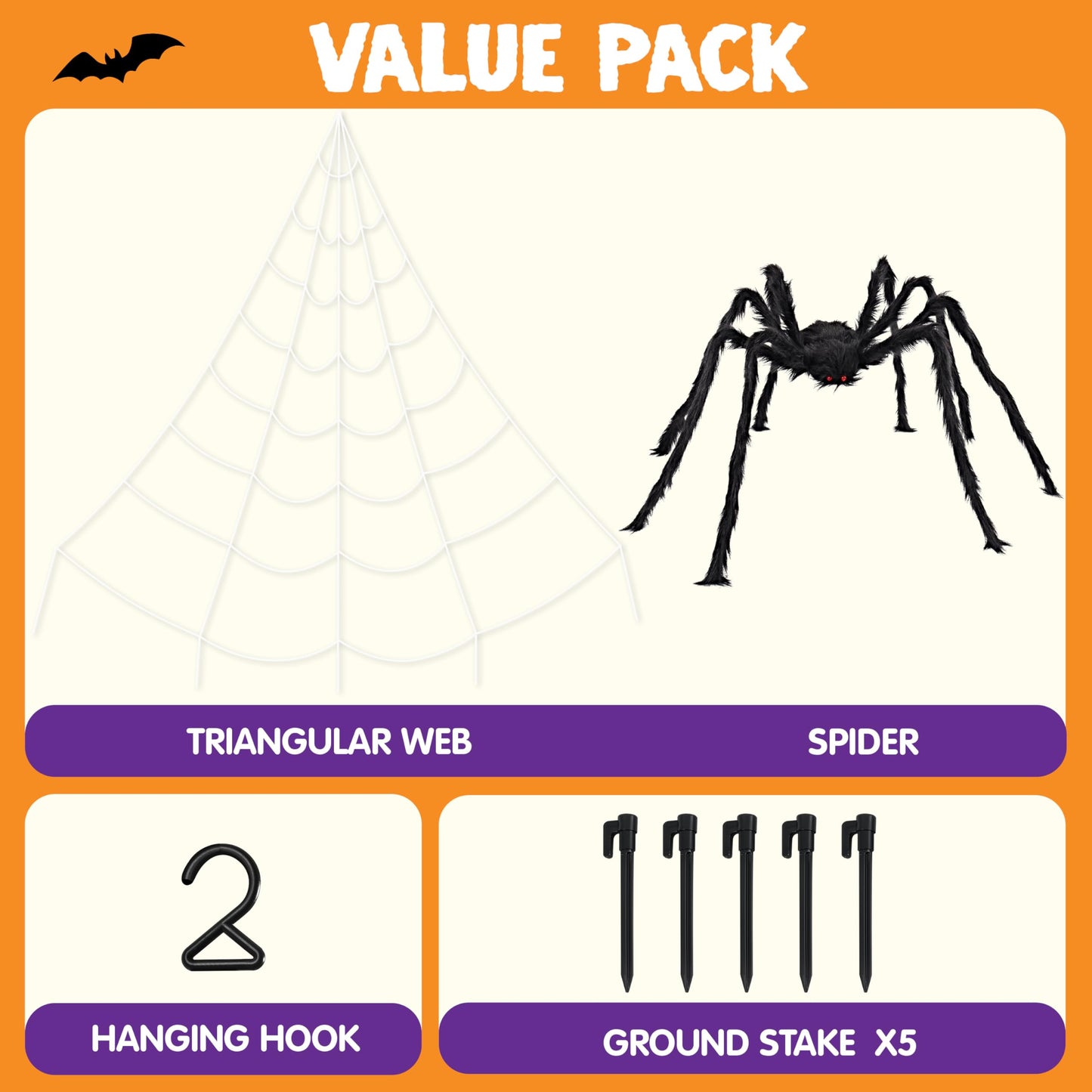 JOYIN Halloween Spider Web and 59'' Giant Spider, 16.4 x 15.7 Ft Large Triangular Web for Outdoor Decoration, Giant Spiderweb for Patio, Garden, Yard, Haunted House Decor, Indoor Home Party Supplies