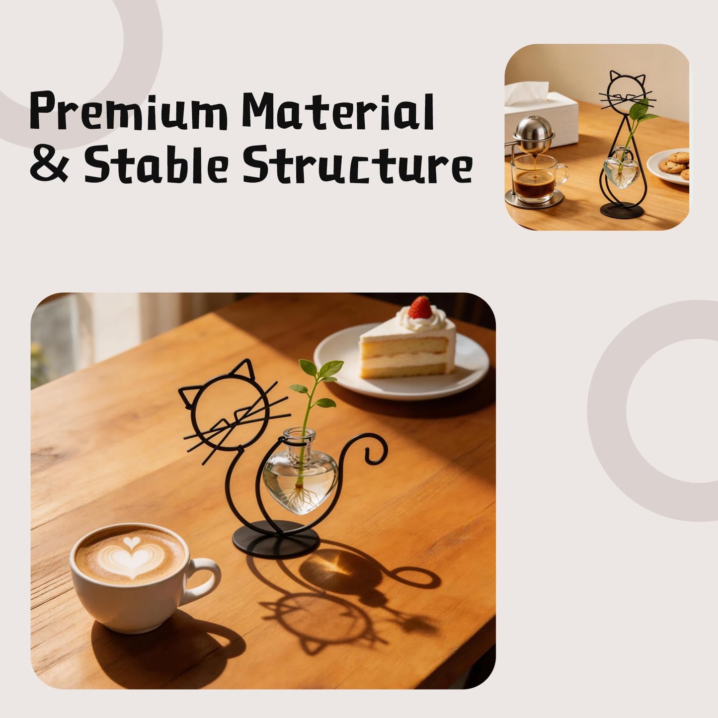 Cat Vase, Plant Propagation Station, Nordic Iron Art Hydroponic Vase, Minimalist Line Cat Desktop Decor for Indoor Home Office