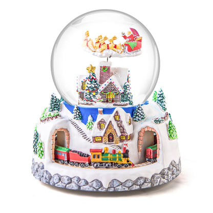 Musical Rotating Santa Claus Flying Over Village,Automatic Snowfall,Train, Christmas Snow Globe Music Box Gifts, for Women Wife Mom Girlfriend Daughter, Xmas Present,Plays 48 Classic Christmas Carols