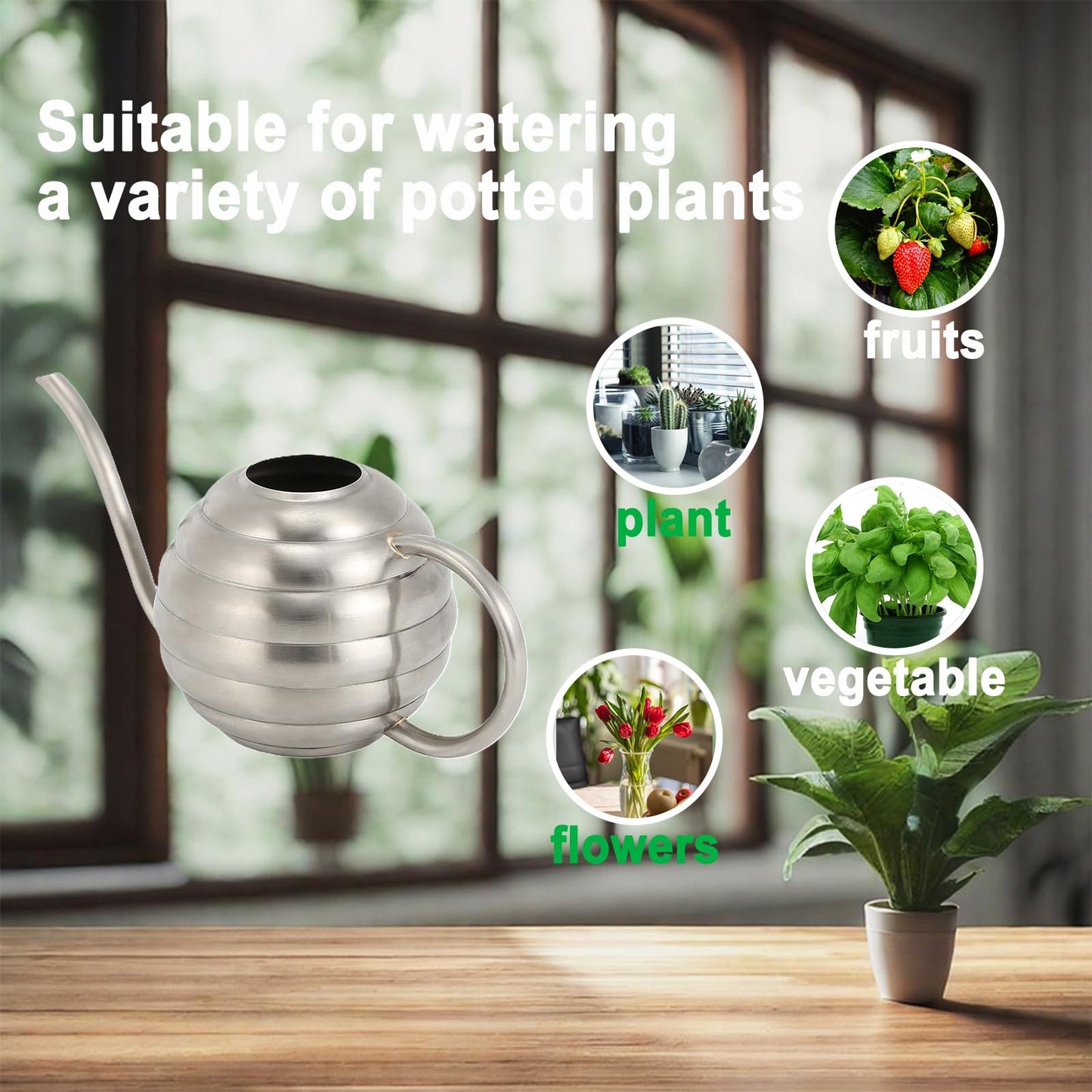 Lianshi Plant Watering Bottle, 400ml/14oz, Retro Style Watering Can, Matte, Frosted (Silver)