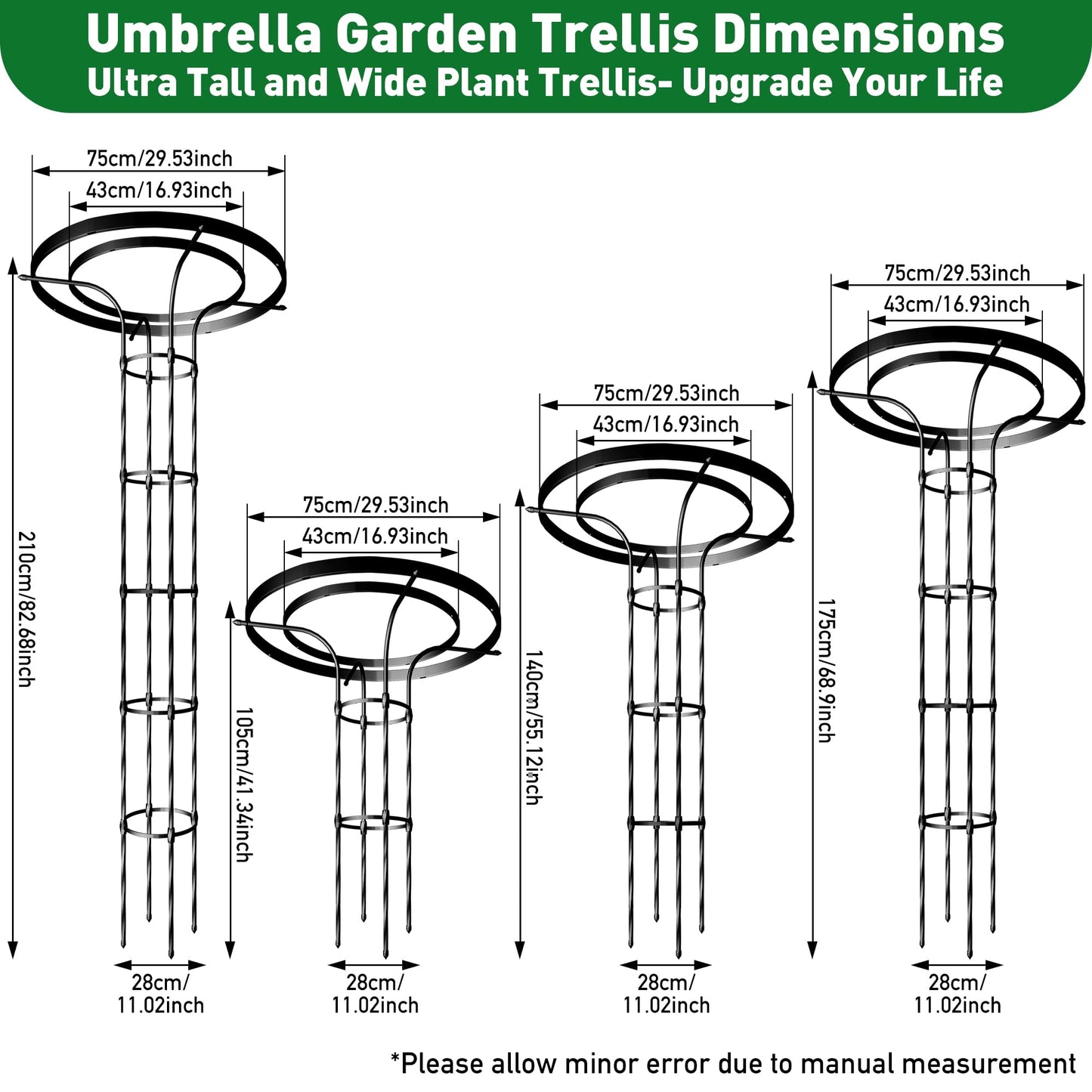 Carotex Mushroom Top Trellis for Climbing Plants Outdoor, 3.44FT Decorative Obelisk Plant Support with Rustproof PE-Coated Metal, Rose Trellis for Clematis Ivy, Black