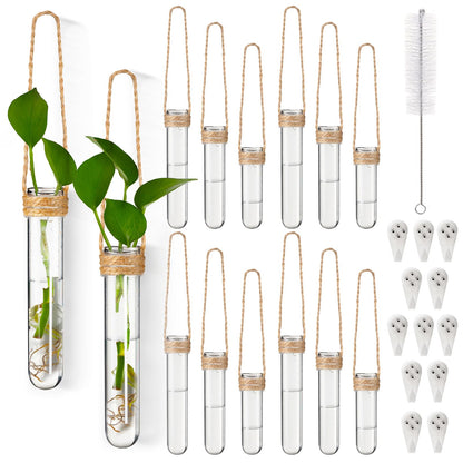 Baderke 12 Pack Wall Hanging Propagation Station Plastic Test Tubes Planters Wall Terrarium for Home Office Plant Hanger Flower Vases Hydroponic Cuttings Office Garden Flowers Walls Decor Lover Gift