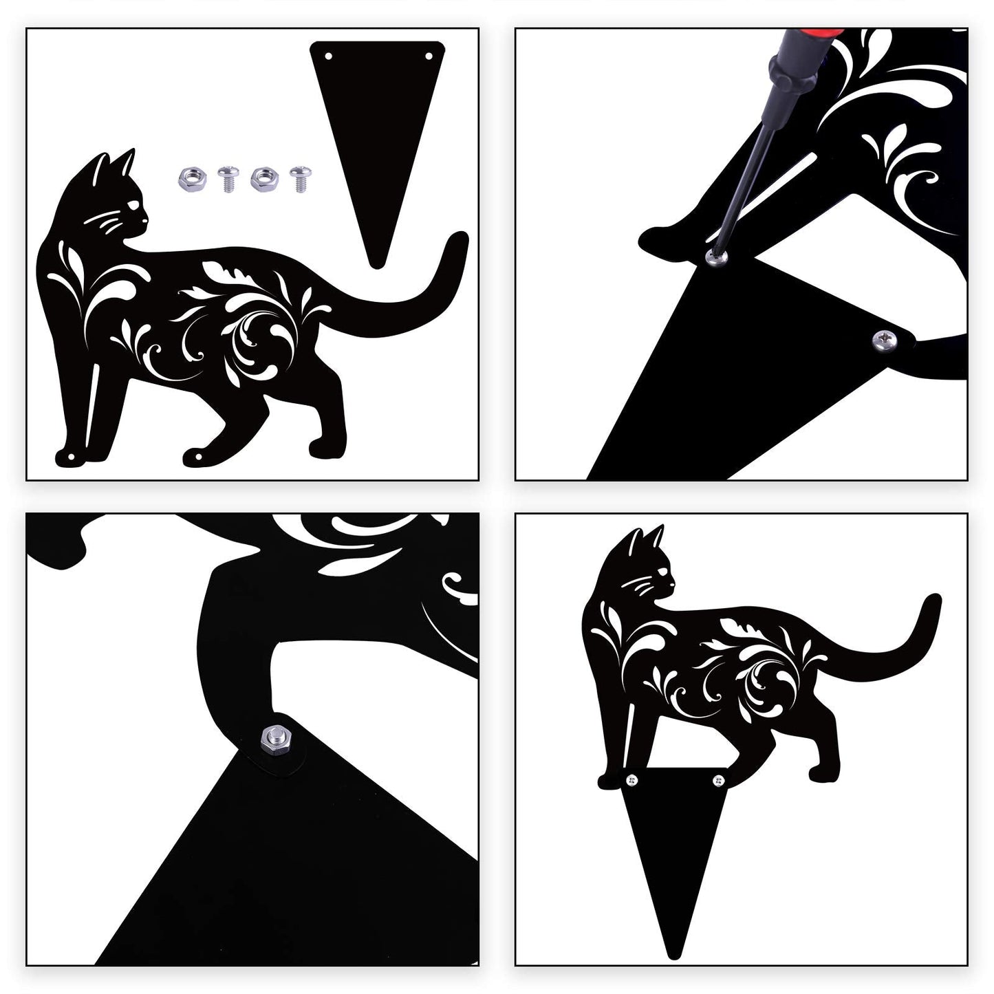 URATOT 3 Pack Metal Cat Garden Statues Black Cat Silhouette Cats Decorative Stakes Garden Outdoor Statues Animal Stakes for Yard Decor and Lawn Ornaments