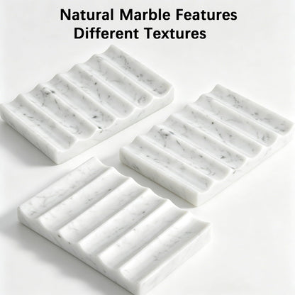 Soap Holder, Luxury Marble Soap Dish for Shower, Bathroom Tray with Creative Wavy Design,Easy Cleaning Marble Tray for Kitchen Sink