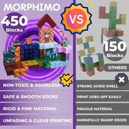 MORPHIMO 450 PCS Magnetic Building Blocks Set - Big STEM & Sensory Toy for Kids - Stacking Magnets - Instruction Book & Fabric Storage Bag - Shared Play Toy for Siblings & Friends