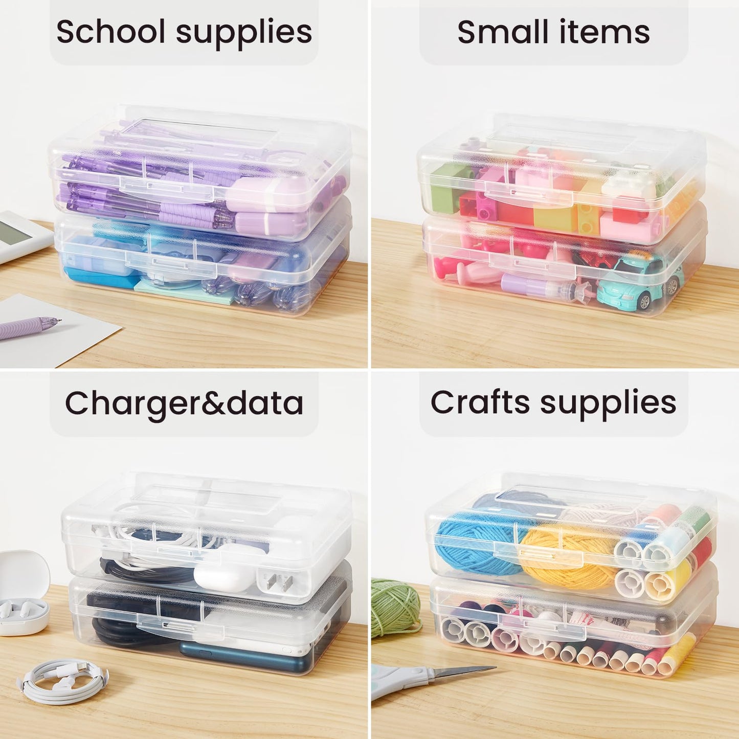 Sooez Clear Pencil Case 6 Pack – Plastic Pencil Box & Crayon Box Bulk, Large Storage Containers with Snap Lids | Stackable Marker Craft & Art Supply Storage Organizer, Pen Case for School Supplis,Blue