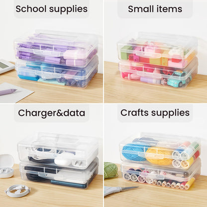 Sooez Clear Pencil Case 6 Pack – Plastic Pencil Box & Crayon Box Bulk, Large Storage Containers with Snap Lids | Stackable Marker Craft & Art Supply Storage Organizer, Pen Case for School Supplis,Blue
