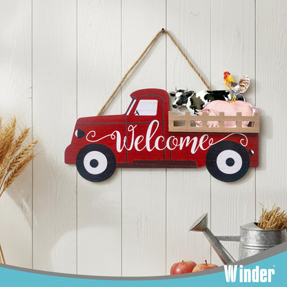 Winder 20Pcs Interchangeable Welcome Sign for Front Door,Seasonal Red Truck Decor Hanging Sign for Valentines,Easter, Independence Day,Halloween,Christmas Home Decor,Housewarming Gift