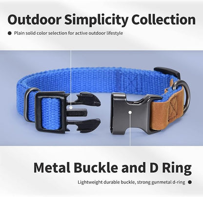 Mile High Life Genuine Leather Dog Collar, Soft Cotton Pet Collars with Heavy Metal Buckle for Small Large Dogs (Blue, M Neck 15"-18")