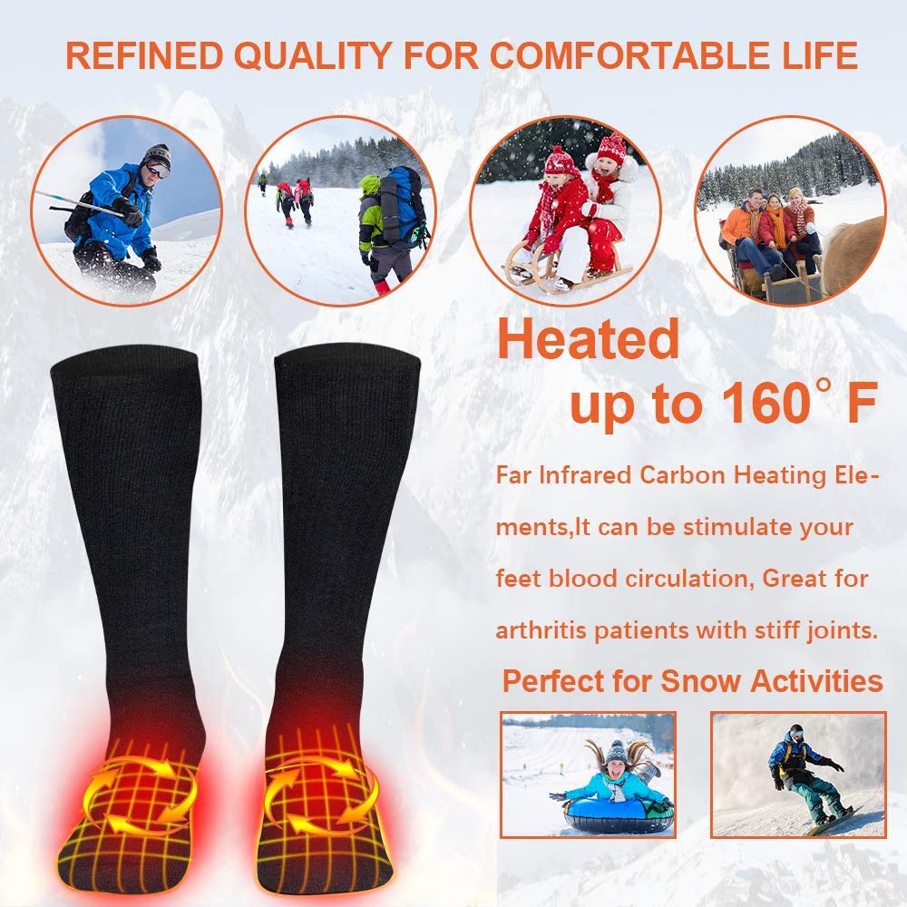 Rechargeable Electric Heated Socks Winter Heating Socks, 4500mAh Battery Powered Cold Weather Heat Socks for Sports Outdoor Hunting Skiing Riding Fishing （US6-9）
