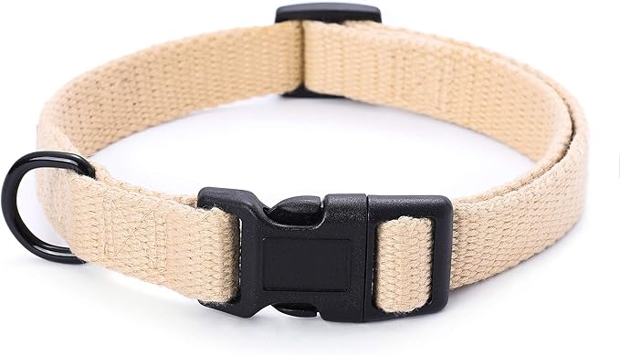 Mile High Life Soft & Strong Poly Cotton Adjustable Dog Collar with Quick Release Buckle for Small to Large Dogs(Khaki, Large Neck 15"-19")