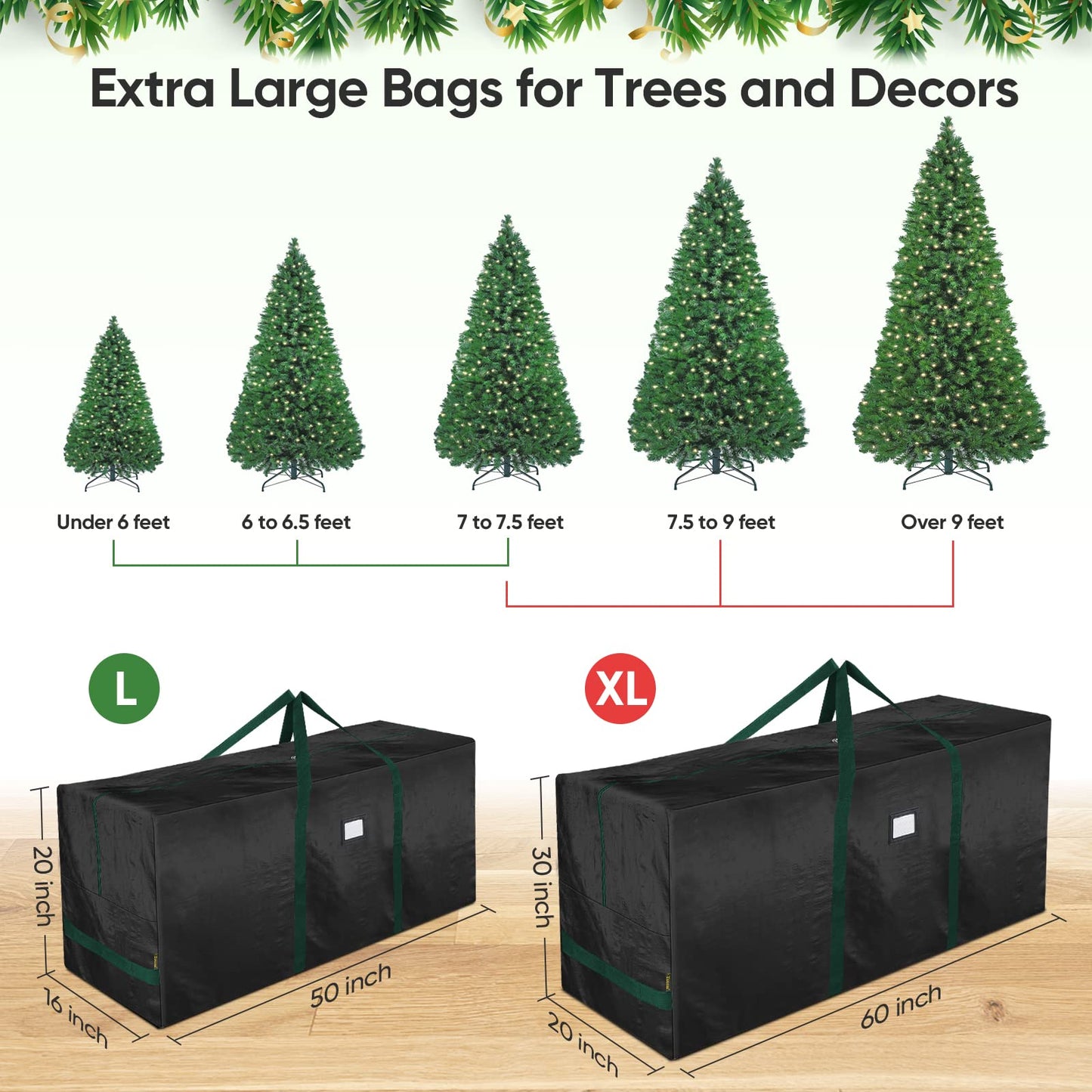 BALEINE 9 ft Christmas Tree Storage Bag, Heavy Duty Extra Large Artificial Christmas Tree Bag with Reinforced Handles and Dual Zippers Wide Opening (Black, 9 ft)