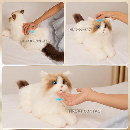 Chongker Interactive Robot Cat, Plush Stuffed Animal Toys, Bionic Motion, Purr and Heartbeat Sound, Lifelike Cat Companion for Children and the Elderly