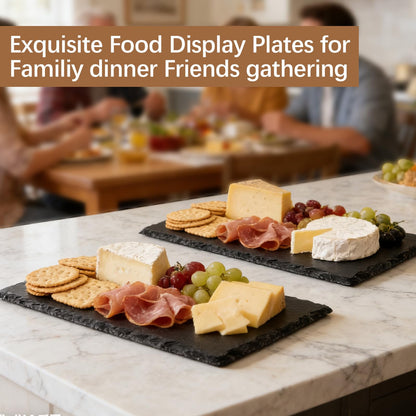 DASSNANE 6 Pack 12 inch*8 inch Cheese Boards Black Slate Charcuterie Boards,Slate for Laser Engraving Natural Food Contact Safe Stone,Suitable for Gourmet Platter of Meat, Fruit, Party, Appetizers