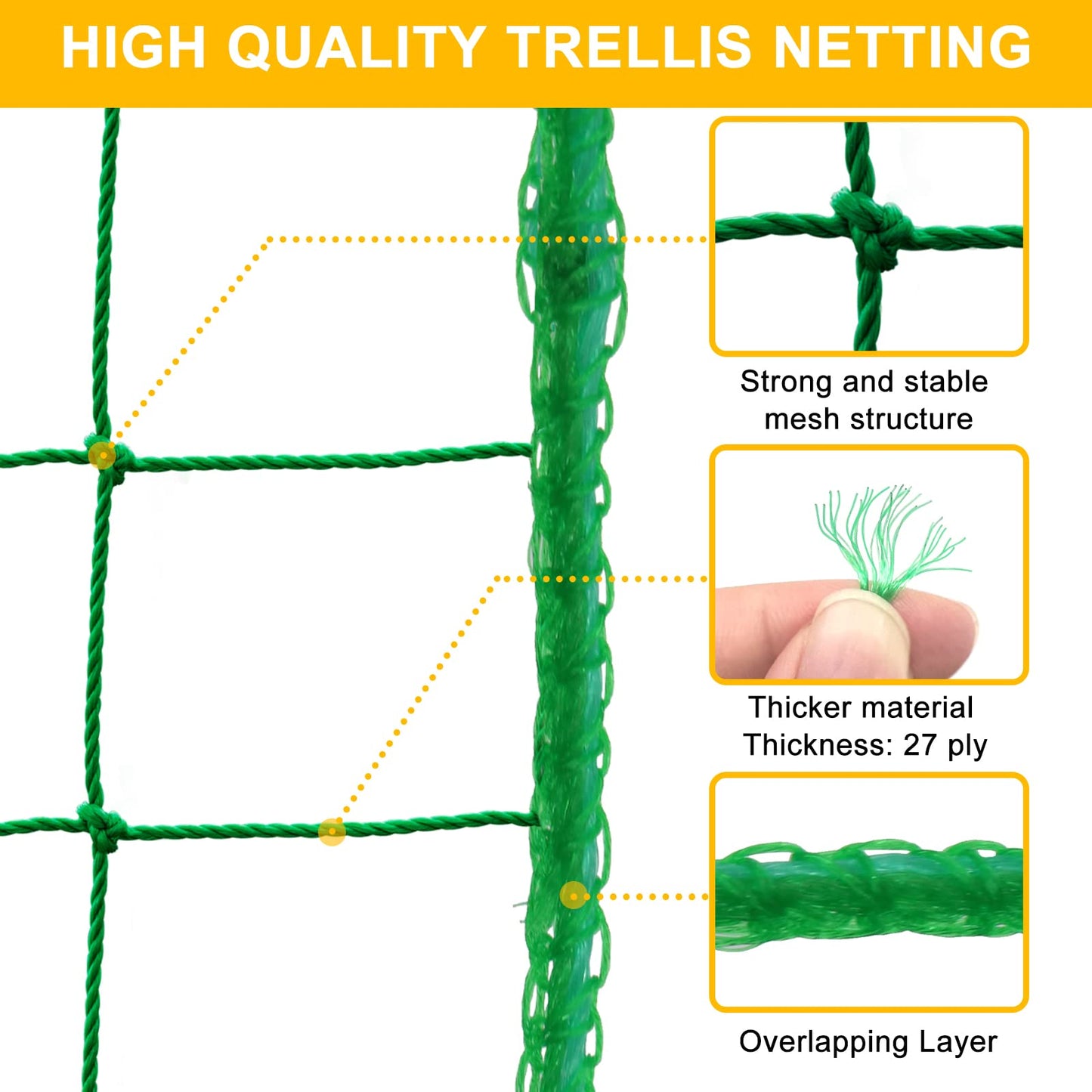 Garden Trellis Netting for Climbing Plants Outdoor, 6.6x26.2 FT Plant Netting for Cucumber, Tomato, 27 Strands Trellis Net with 4x4 Inch Mesh as Vegetable Netting for Grape, Bean