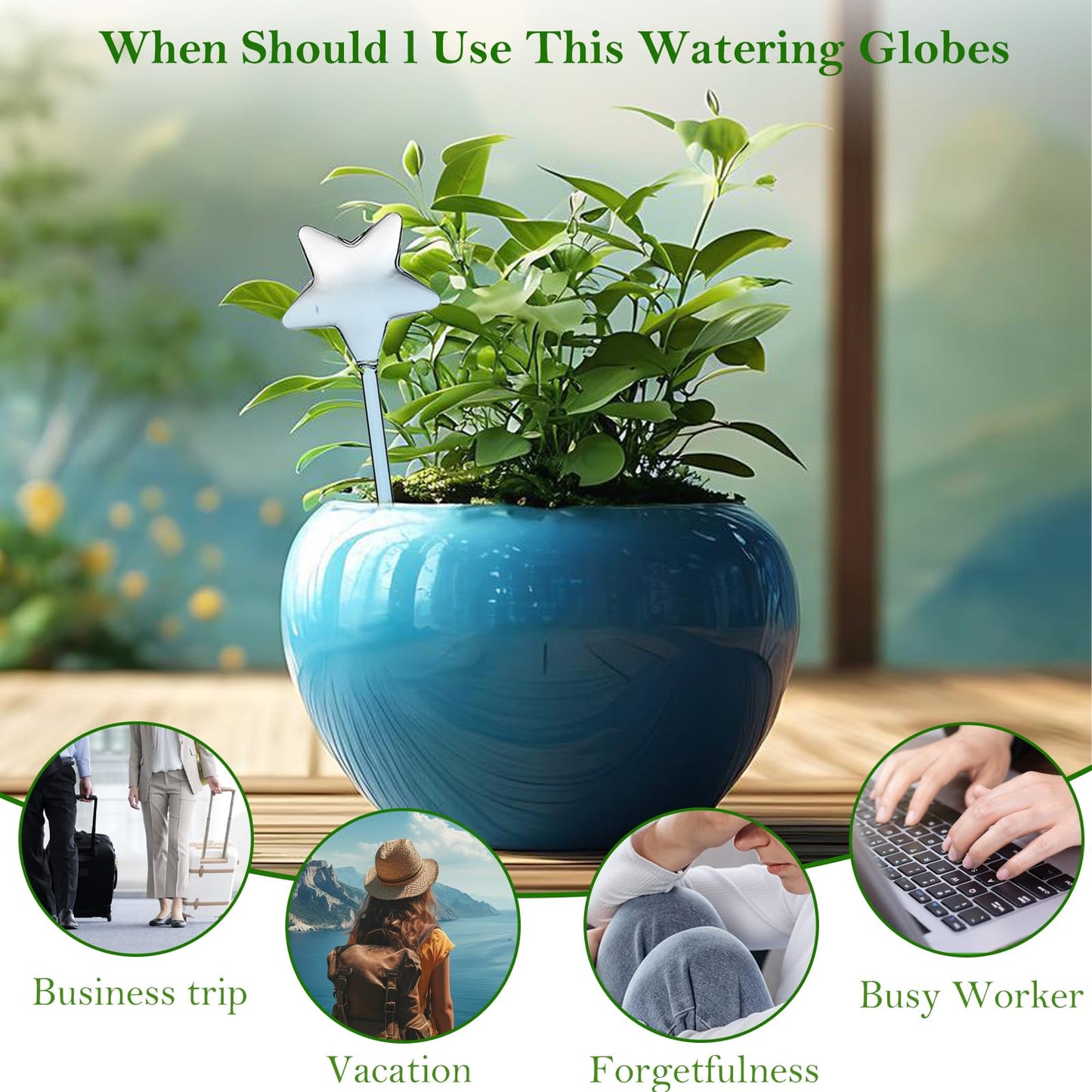 2-Pack Star-Shaped Glass Self-Watering Globes for Indoor Outdoor Plants – Automatic Irrigation Decorative Watering Bulbs for Garden Flower Pots, Patio, Home Decor (Cat)